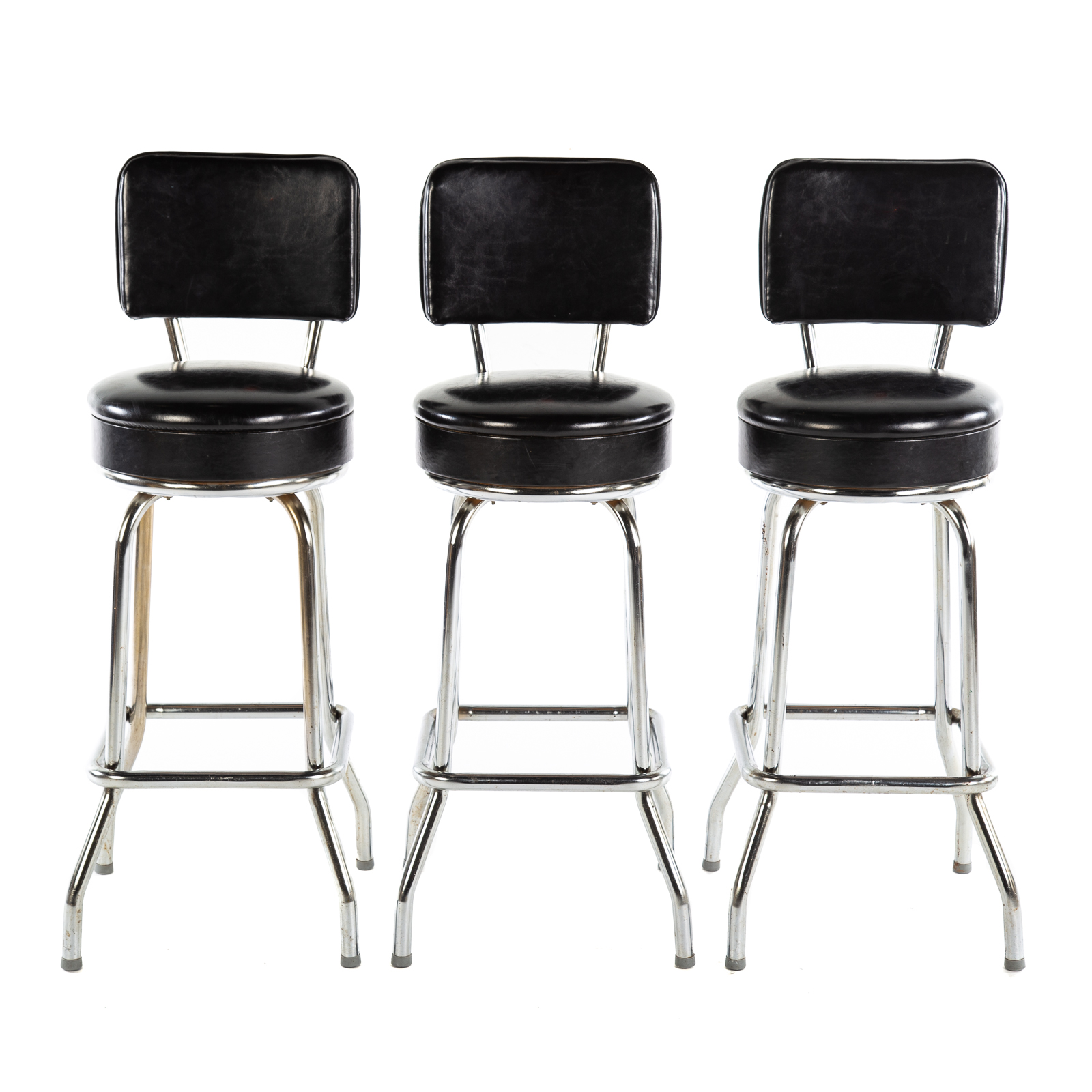 Appraisal: THREE VINTAGE MORELAND DALTON VINYL BARSTOOLS in H in W