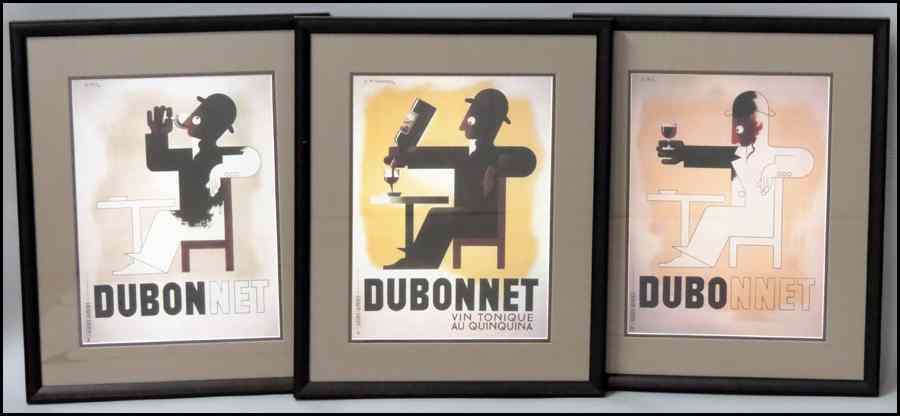 Appraisal: GROUP OF THREE FRAMED REPRODUCTION DUBONNET POSTERS Individually framed offset