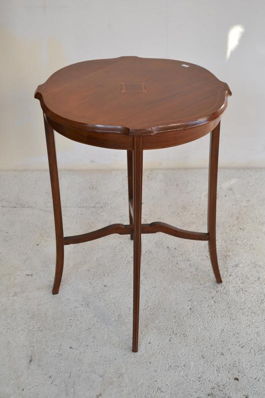 Appraisal: A MAHOGANY SHERATON REVIVAL SHAPED AND INLAID OCCASIONAL TABLE A