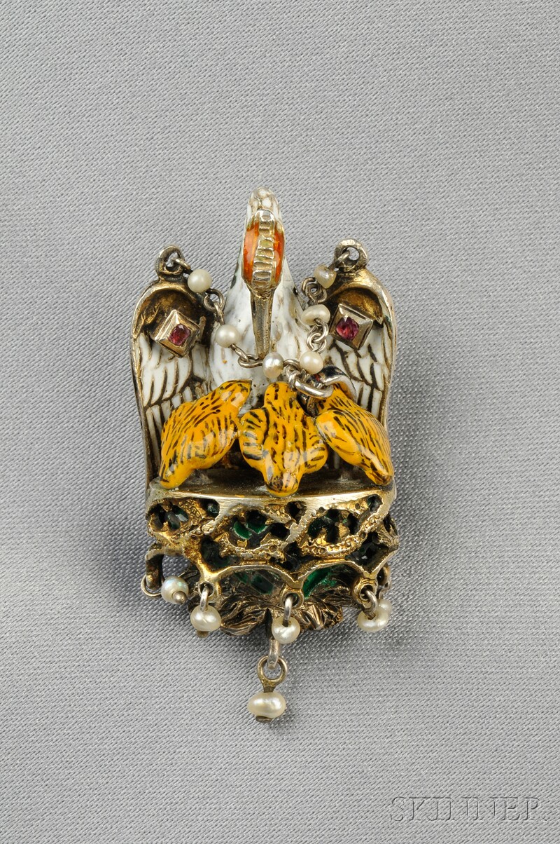 Appraisal: Renaissance Revival Silver and Enamel Pendant depicting a pelican feeding