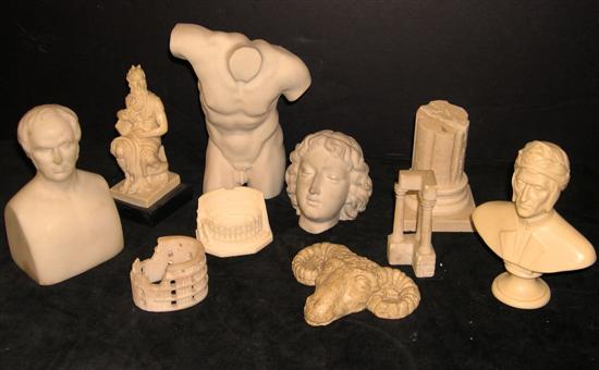 Appraisal: Group of Neoclassical stone objects marble torso three architectural objects