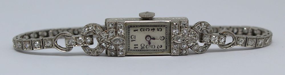 Appraisal: JEWELRY Art Deco Platinum and Diamond Ladies Wrist Watch Includes