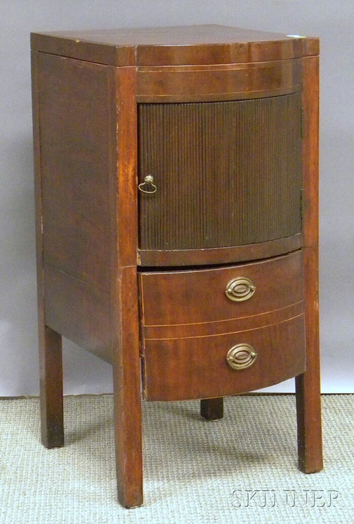 Appraisal: Georgian Inlaid Mahogany and Mahogany Veneer Bowfront Commode Cabinet with