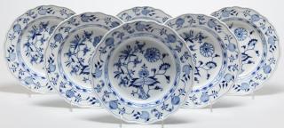 Appraisal: Meissen Porcelain Blue Onion Soup Bowls Undersides with crossed-swords mark