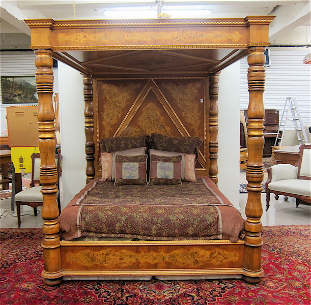 Appraisal: WALNUT AND BURL WALNUT QUEEN CANOPY BED th century having