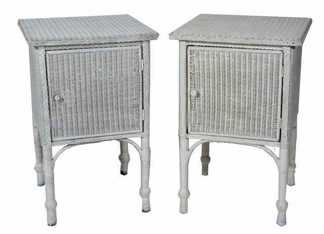 Appraisal: A PAIR OF LLOYD LOOM TYPE WICKER AND PINE BEDSIDE