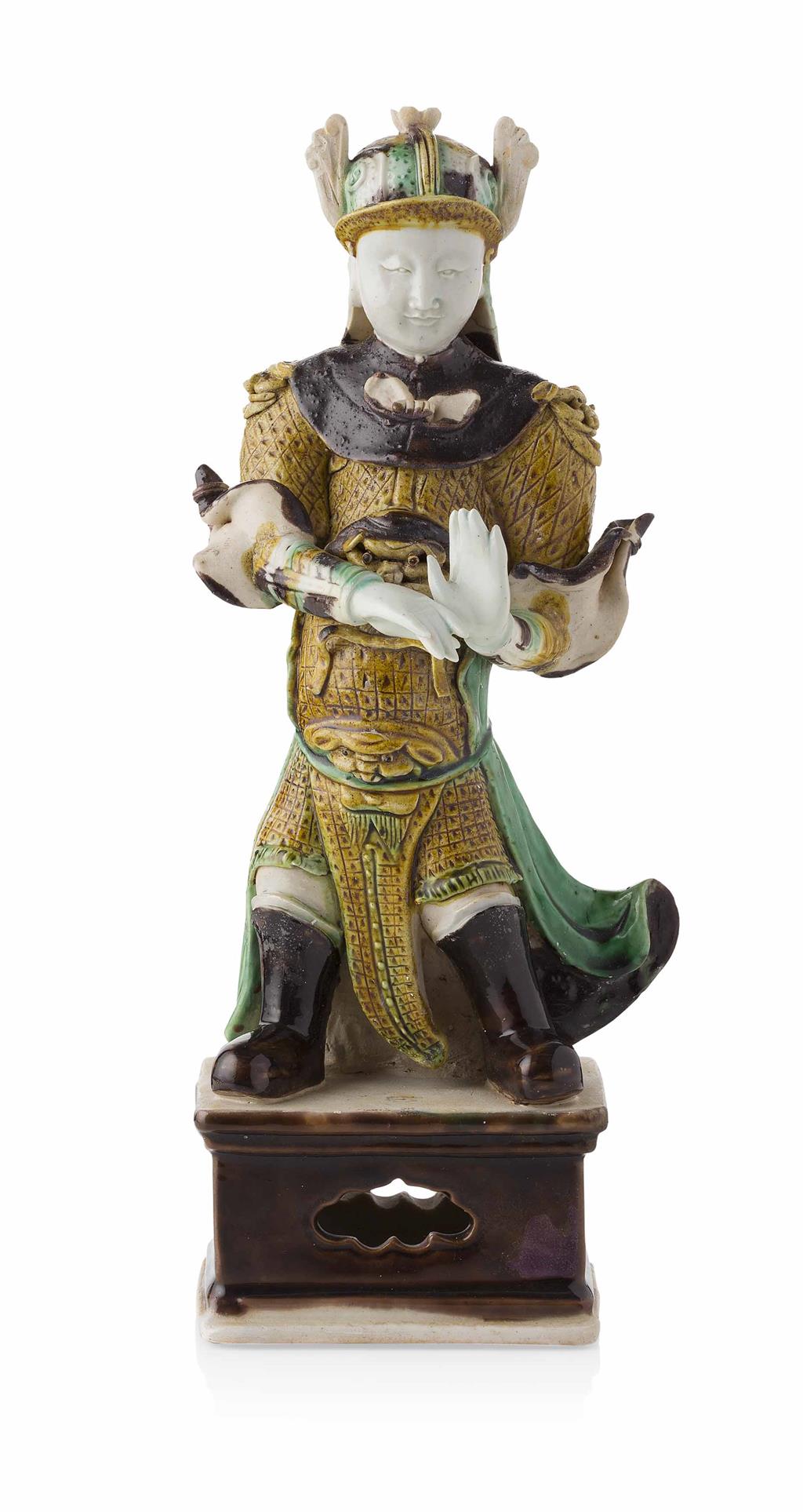 Appraisal: EGG AND SPINACH GLAZED FIGURE OF A WARRIOR KANGXI PERIOD