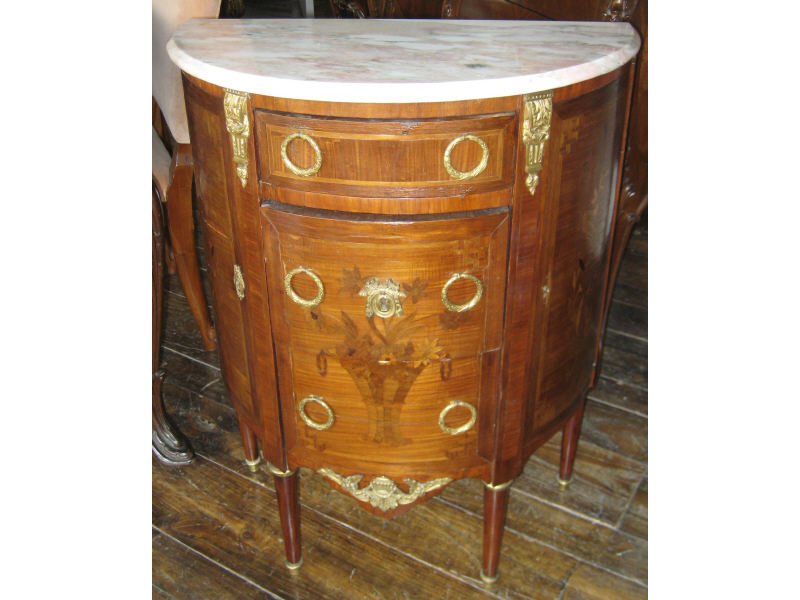 Appraisal: FRENCH TH CENTURY MARBLE TOP INLAID SIDE CABINET Demilune top