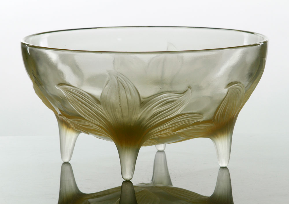 Appraisal: - R Lalique Lys Footed Bowl R Lalique Lys footed