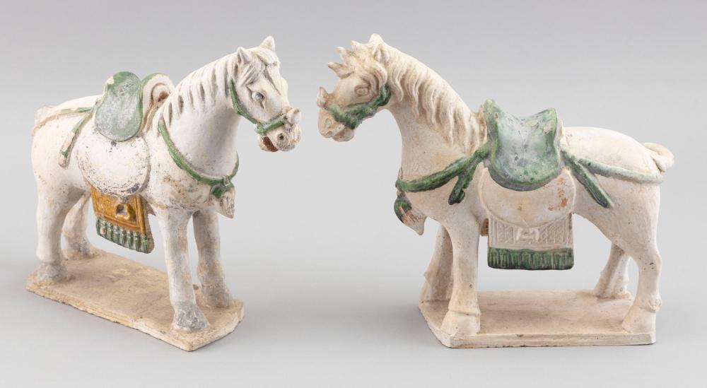 Appraisal: PAIR OF CHINESE POTTERY HORSES MING DYNASTY HEIGHTS LENGTHS PAIR