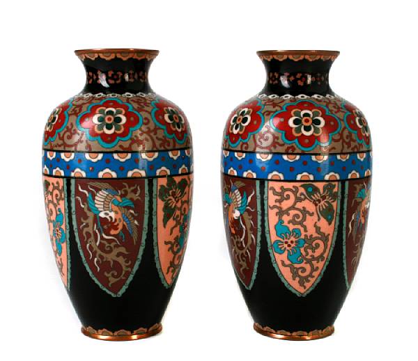 Appraisal: A pair of black cloisonne vases circa height in diameter