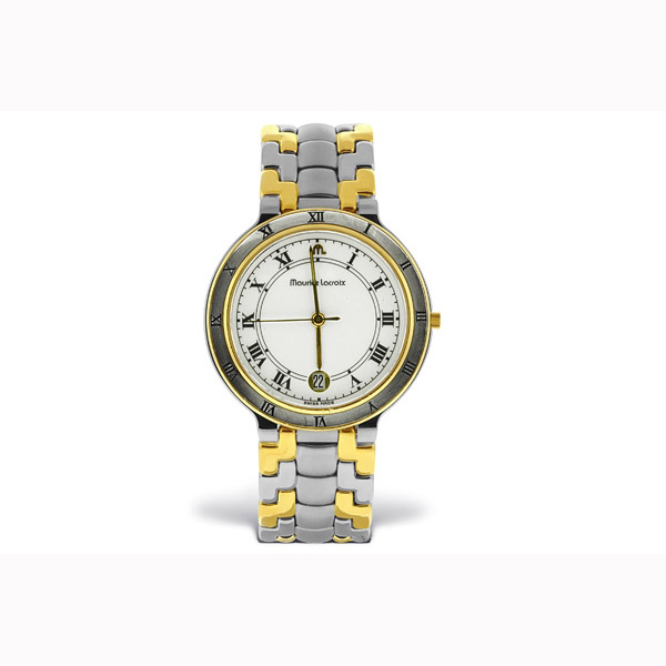 Appraisal: Estate stainless steel and yellow gold plated Maurice Lacroix round