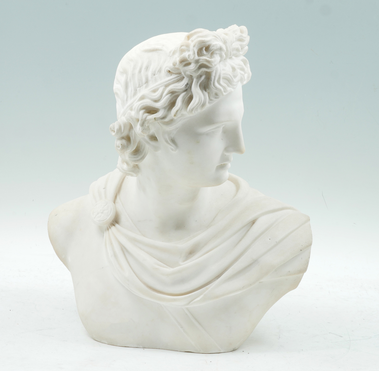 Appraisal: APOLLO BELVEDERE MARBLE BUST SIGNED FRILLI Carrera Marble Bust ''