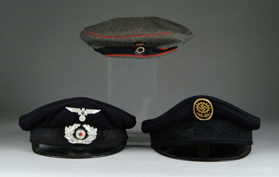 Appraisal: LOT OF THREE NAZI HATS Lot includes two black hats