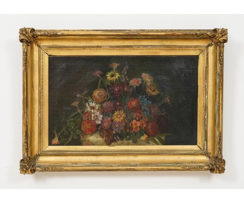 Appraisal: Large oil on canvas still life of colorful flowers unsigned