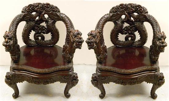 Appraisal: Pair of Chinese carved dragon armchairs minor wear to finish