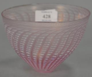 Appraisal: Art glass bowl pink luster basket weave style possibly Venini