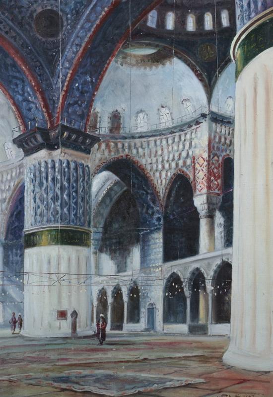 Appraisal: WALDIMIR PETROFF Russian th century BASILICA INTERIOR BLUE signed and