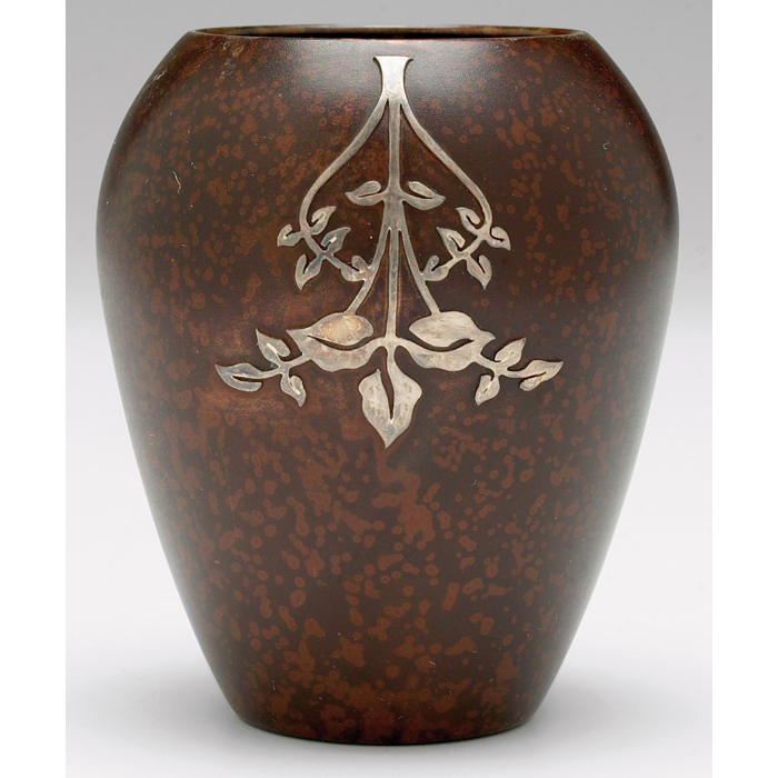 Appraisal: Heintz vase sterling on bronze applied organic design original patina