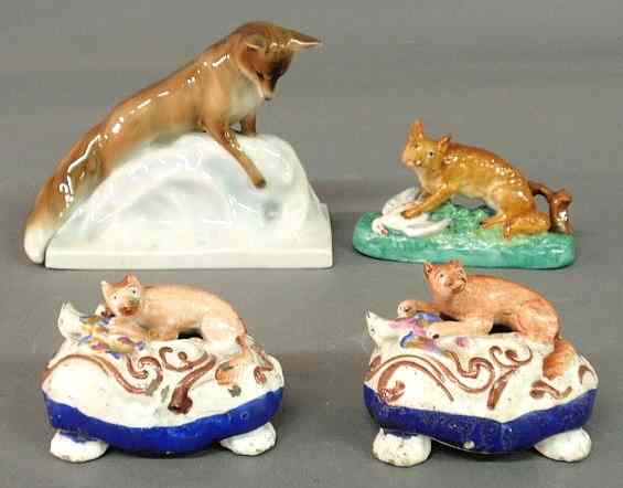 Appraisal: Pair of Staffordshire porcelain pen holders c with fox decoration