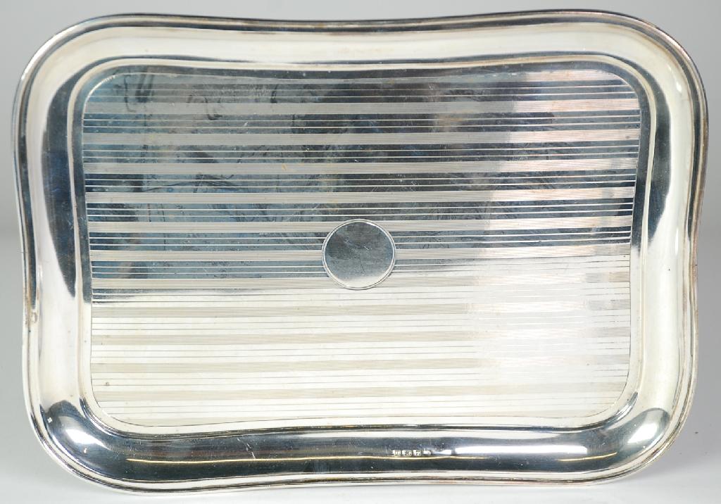 Appraisal: GEORGE V ENGINE TURNED SILVER DRESSING TABLE TRAY oblong with