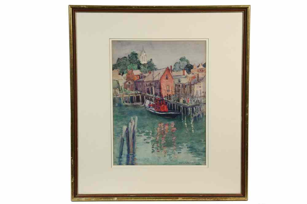 Appraisal: WATERCOLOR - 'Schooner Wharf Damariscotta' by Gertrude Gazelle Gardner CA