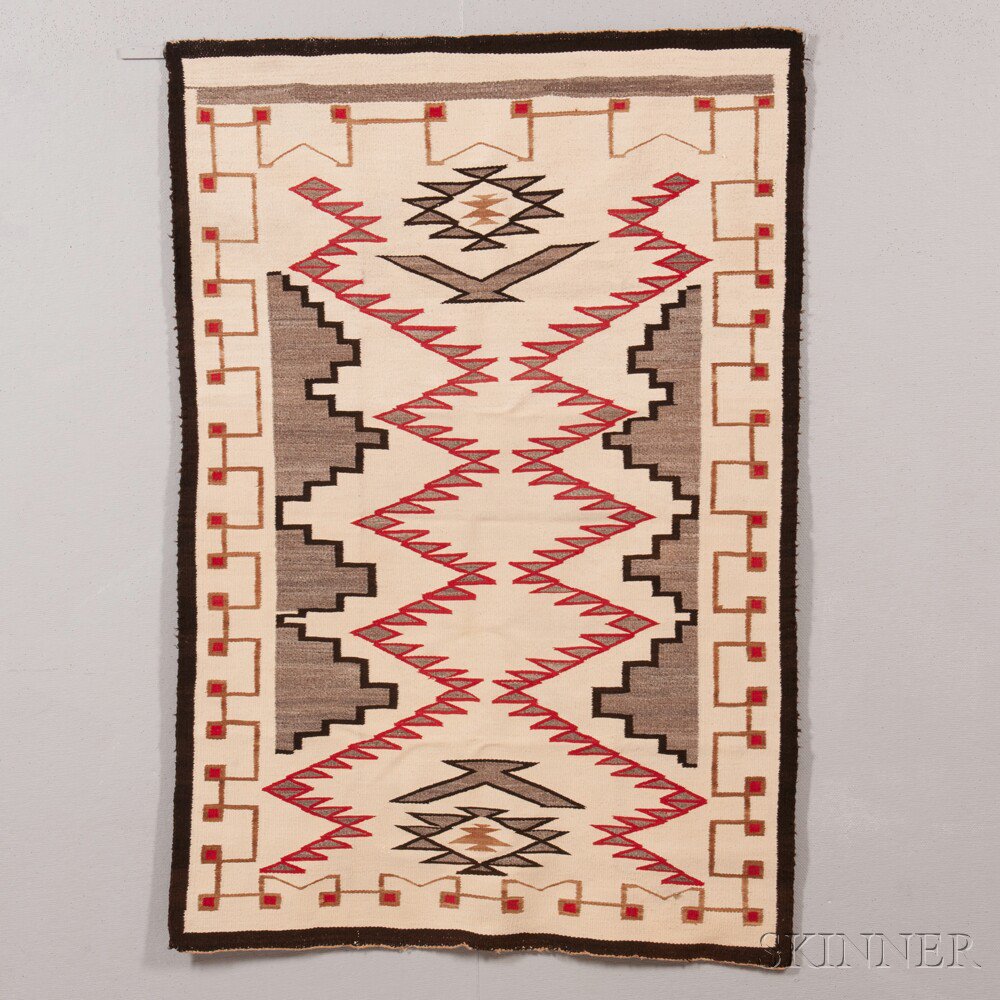 Appraisal: Navajo Regional Rug with stepped and serrate geometric designs on