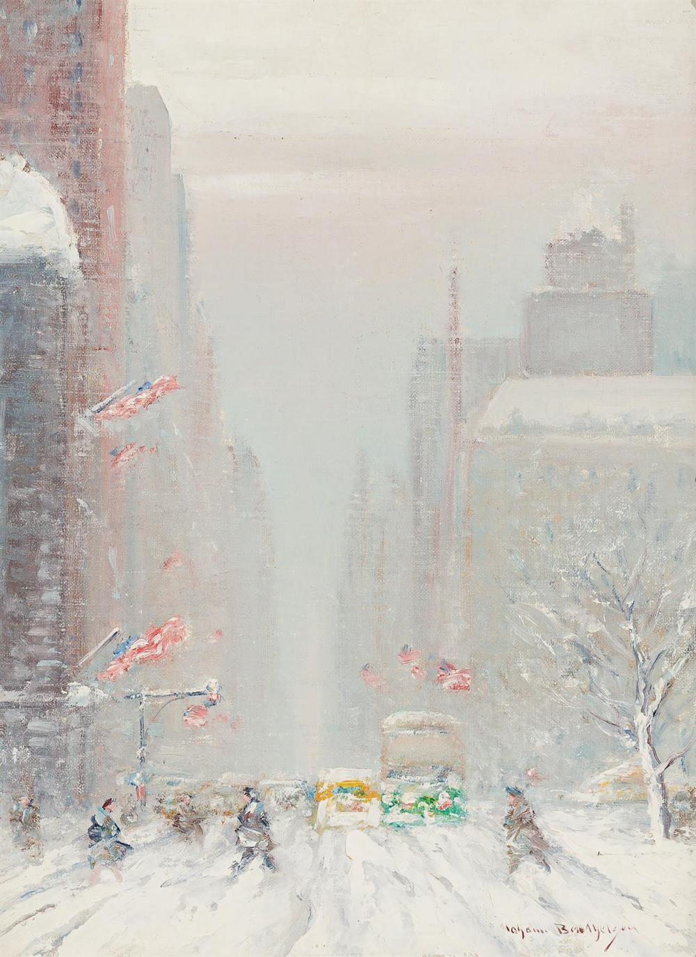 Appraisal: JOHANN BERTHELSEN American - th Avenue oil on canvasboard signed