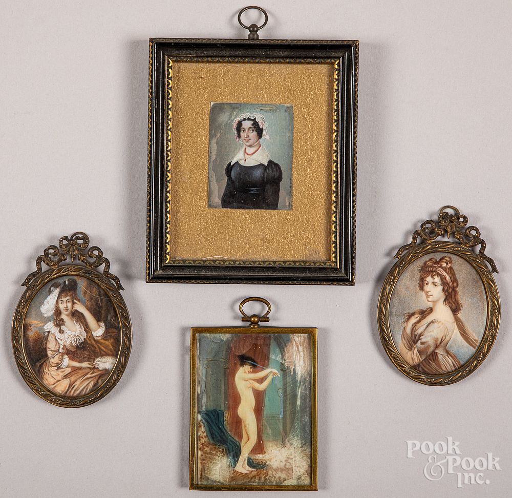 Appraisal: Four miniature watercolor portraits Four miniature watercolor portraits Condition Two