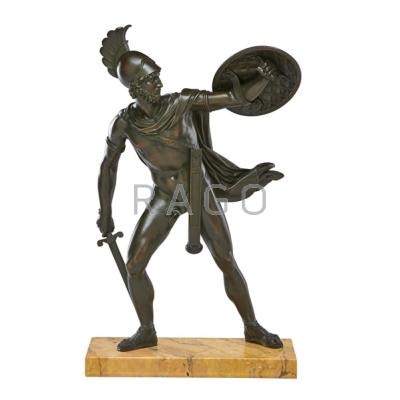 Appraisal: CLASSICAL BRONZE SCULPTURE Spartan warrior with shield and sword on