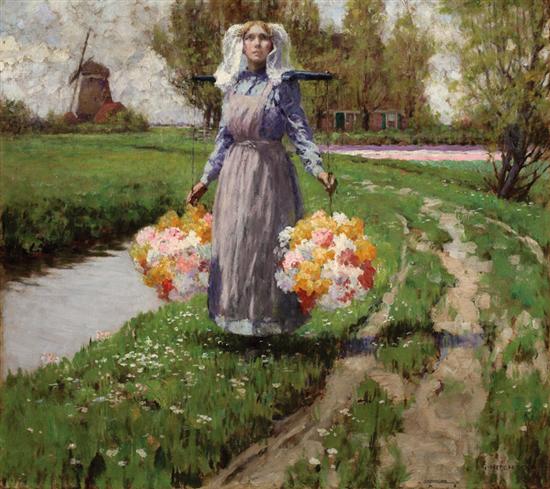 Appraisal: GEORGE HITCHCOCK American - Young Maiden with Flowers oil on