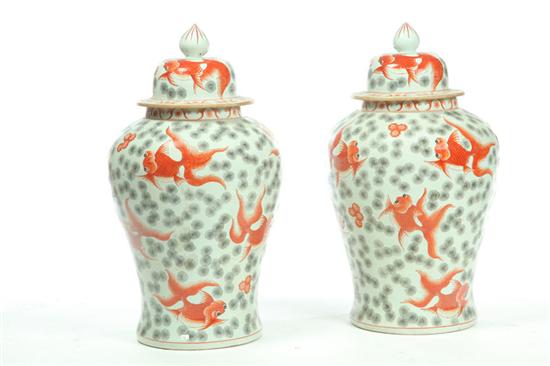 Appraisal: PAIR OF COVERED JARS China th century porcelain Large temple