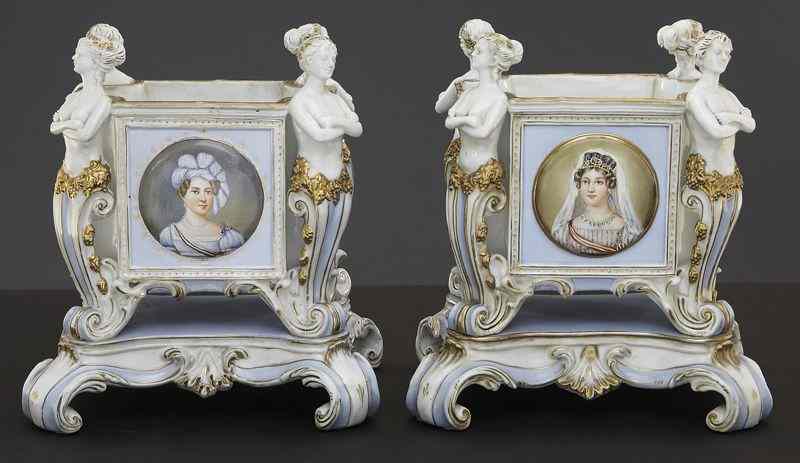 Appraisal: Pr Sevres style porcelain portrait plantersmodeled with male and female