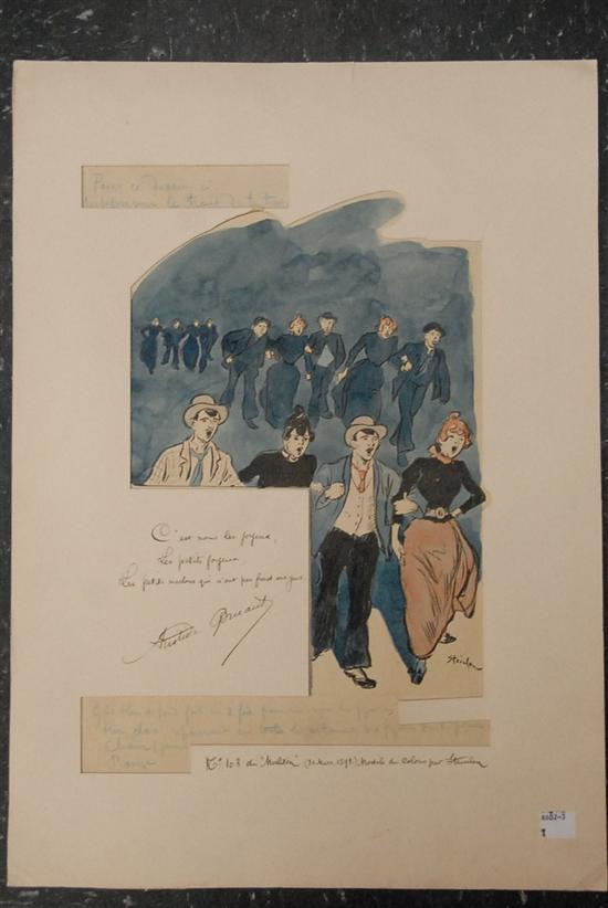 Appraisal: Steinlen proof sheet Hand tinted from Mirliton With inscription on