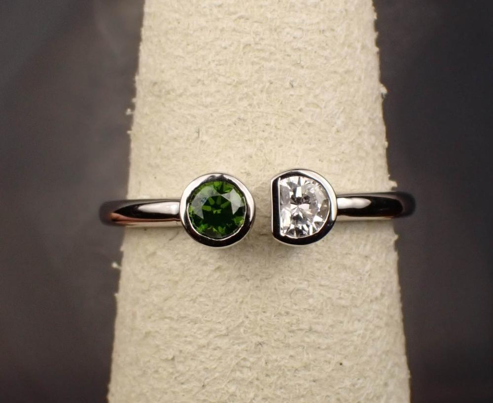 Appraisal: TWO-STONE GREEN AND WHITE DIAMOND RING The k white gold