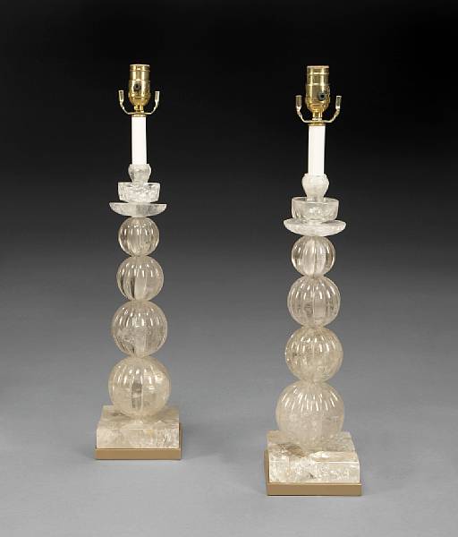 Appraisal: A pair of rock crystal table lamps Each standard composed