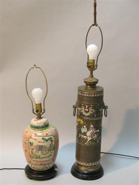 Appraisal: CHINESE CHAMPLEVE ENAMEL AND BRONZE TABLE LAMP Of columnar form