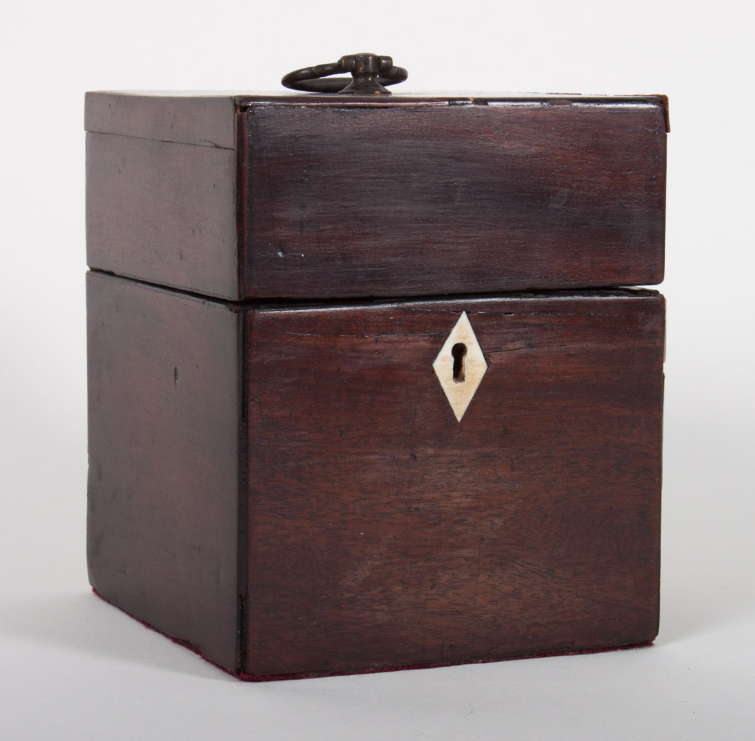 Appraisal: George III mahogany tea caddy late th century in H