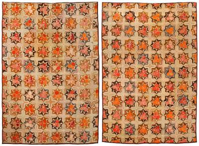 Appraisal: Rare large scale pair of geometric hooked rugs each with