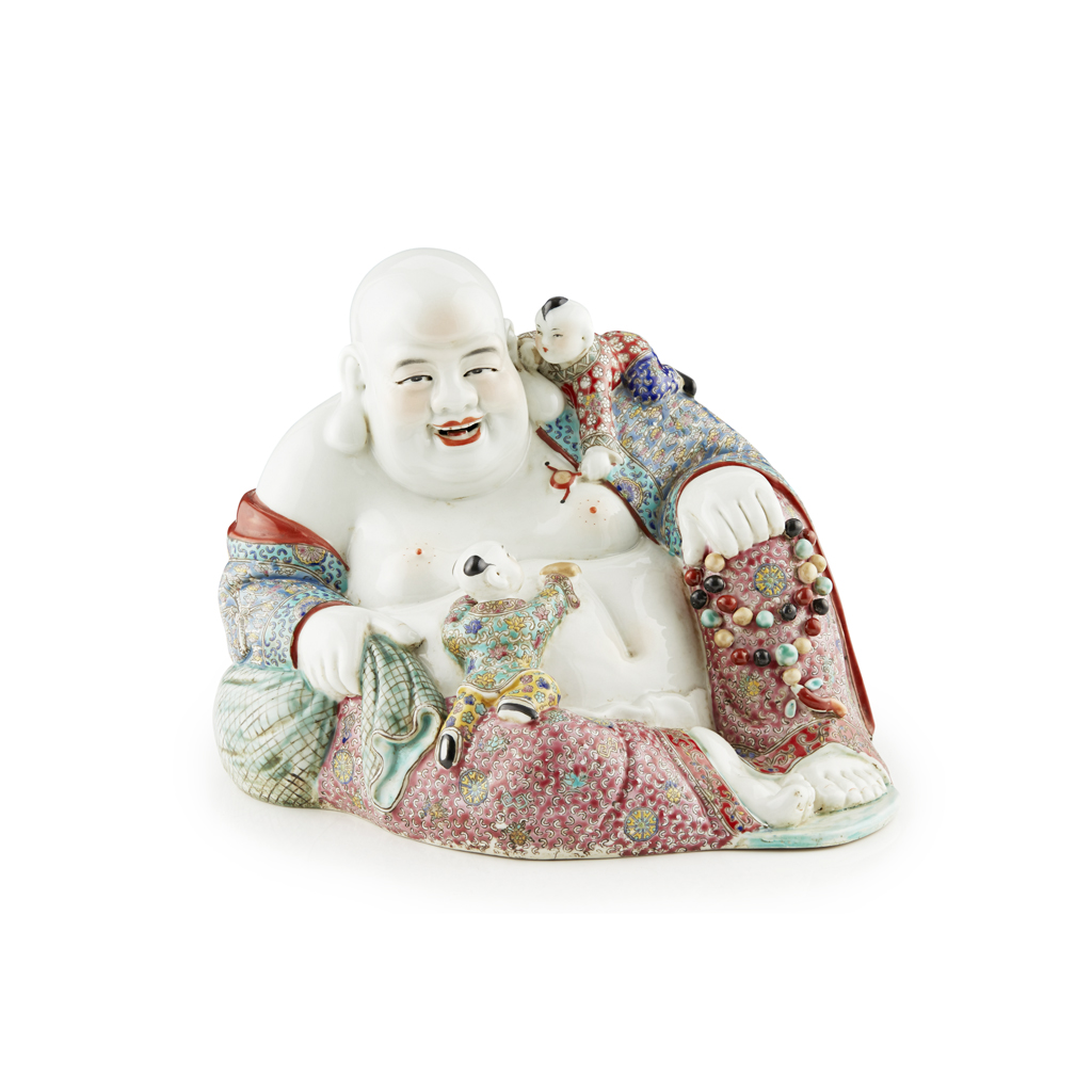 Appraisal: FAMILLE ROSE FIGURE OF BUDAI YOU CHANG ZI MARK the