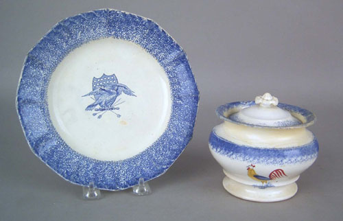 Appraisal: Blue spatter plate th c with transfer decoration of an