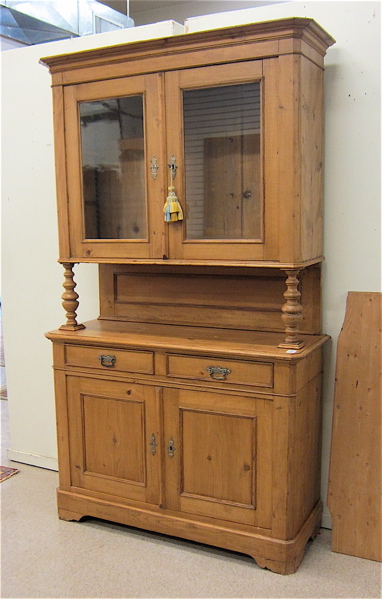 Appraisal: PINE DISPLAY CABINET ON CUPBOARD Continental th century elements the