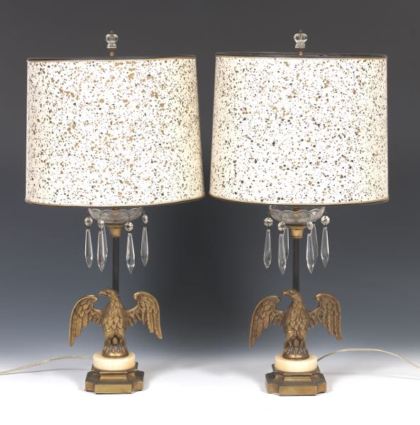 Appraisal: Pair of Federal Style Eagle Lamps x x to top