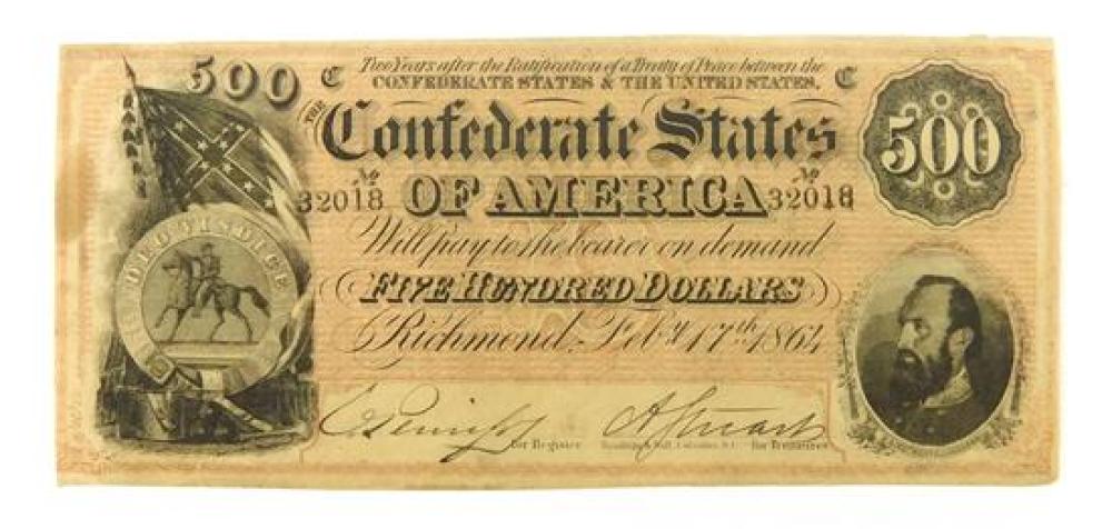 Appraisal: Confederate note seventh series T- very good light stain at