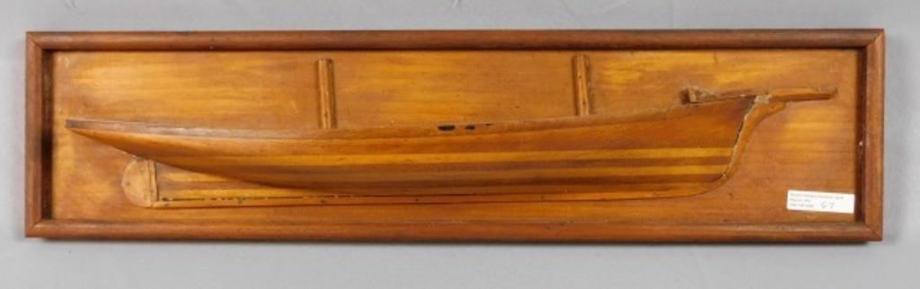 Appraisal: WOODEN HALF HULL MODEL EARLY TH C MOUNTED ONwooden plaque