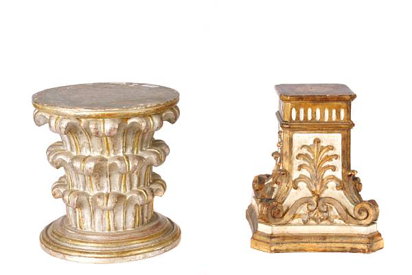 Appraisal: A group of two parcel gilt and paint decorated pedestals