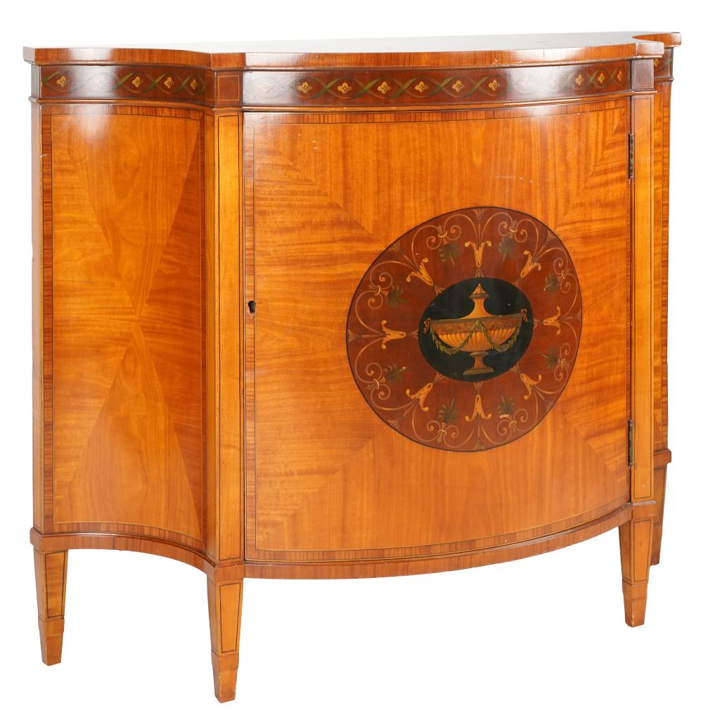 Appraisal: REGENCY-STYLE INLAID SATINWOOD COMMODE th century unsigned with one door