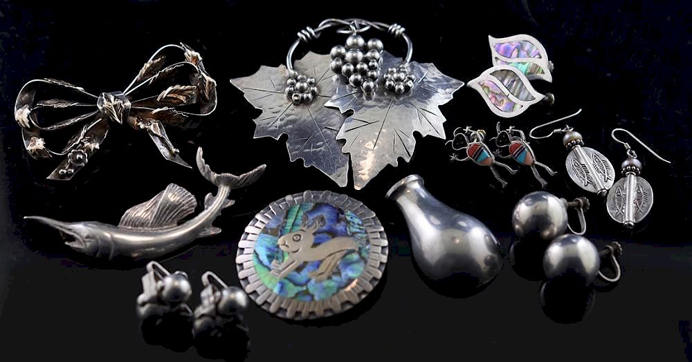 Appraisal: Sterling Silver Jewelry Lot Albino Manca silver grapes brooch Hobe