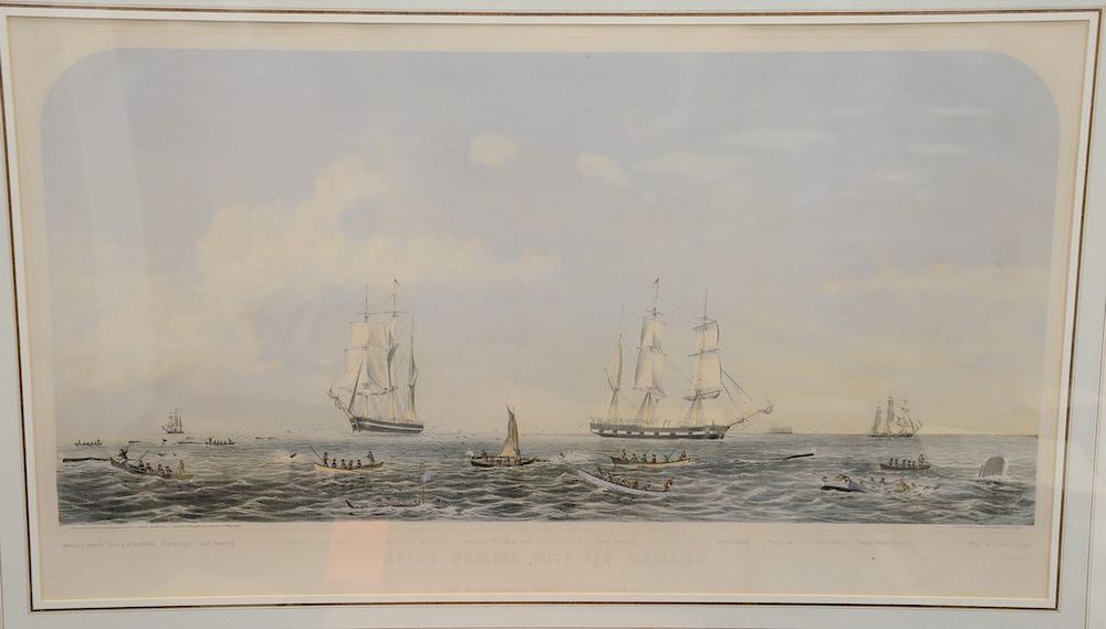 Appraisal: After Benjamin Russell - hand colored lithograph Sperm Whaling its