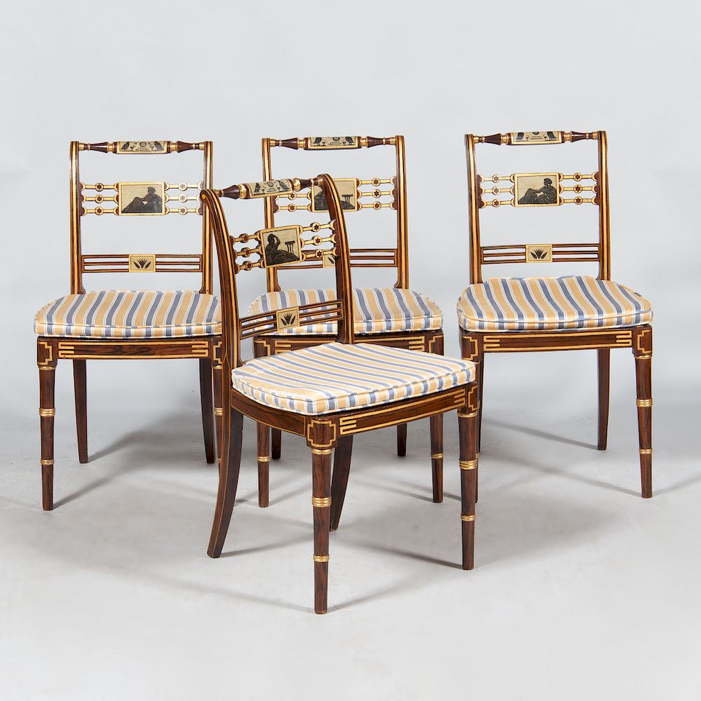 Appraisal: Set of Four Regency Grain Painted and Parcel-Gilt Side Chairs